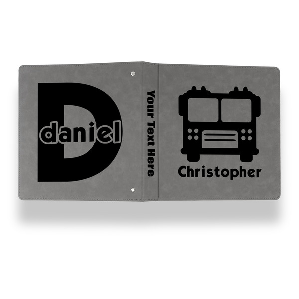 Firetrucks Leather Binder - 1" - Grey - Back Spine Front View