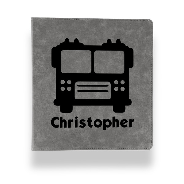 Custom Firetrucks Leather Binder - 1" - Grey (Personalized)