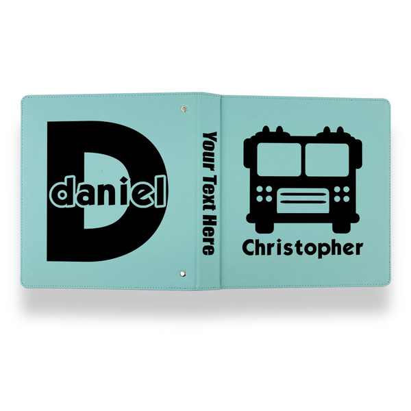 Firetrucks Leather Binder - 1" - Teal - Back Spine Front View