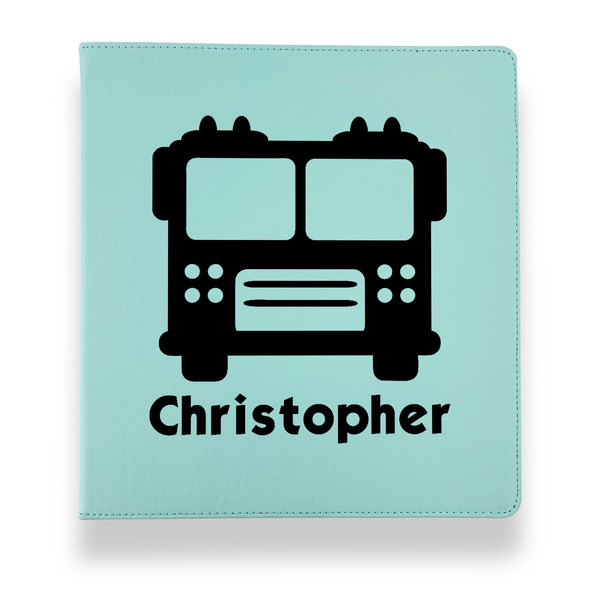 Firetrucks Leather Binders - 1" - Teal - Front View