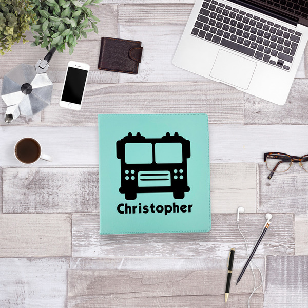 Firetrucks Leather Binder - 1" - Teal - Lifestyle View