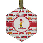 Firetrucks Flat Glass Ornament - Hexagon w/ Name or Text
