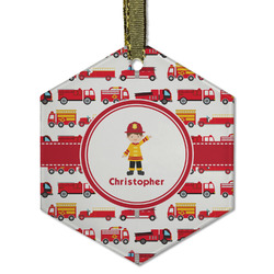 Firetrucks Flat Glass Ornament - Hexagon w/ Name or Text