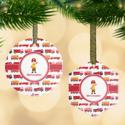 Firetrucks Flat Glass Ornament w/ Name or Text