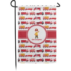 Firetrucks Small Garden Flag - Double Sided w/ Name or Text