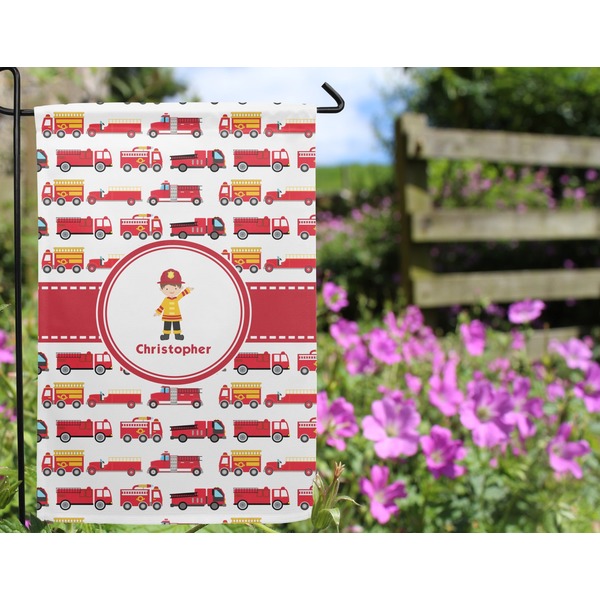 Firetrucks Garden Flag - Outside In Flowers
