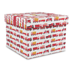 Firetrucks Gift Box with Lid - Canvas Wrapped - Large (Personalized)