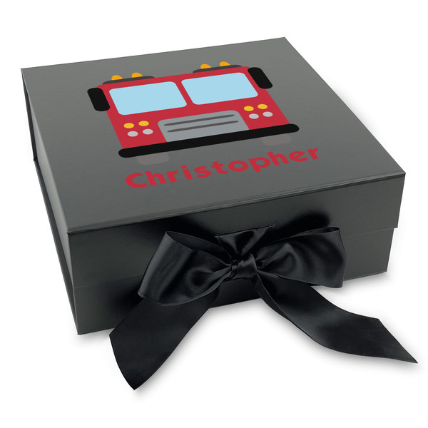 Custom Firetrucks Gift Box with Magnetic Lid - Black (Personalized)