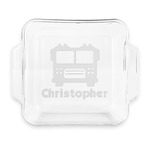 Firetrucks Glass Cake Dish with Truefit Lid - 8in x 8in (Personalized)