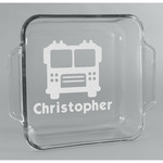 Firetrucks Glass Cake Dish - 8in x 8in (Personalized)
