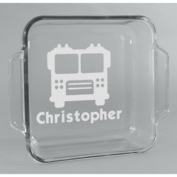 Firetrucks Glass Cake Dish - 8in x 8in (Personalized)