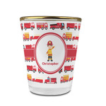 Firetrucks Glass Shot Glass - 1.5 oz - with Gold Rim - Set of 4 (Personalized)
