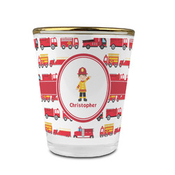 Firetrucks Glass Shot Glass - 1.5 oz - with Gold Rim - Set of 4 (Personalized)