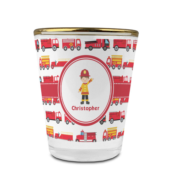 Firetrucks Glass Shot Glass - With gold rim - FRONT