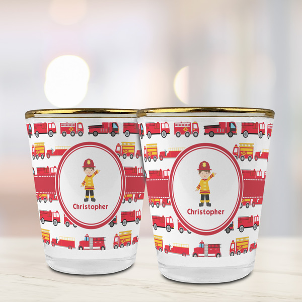 Firetrucks Glass Shot Glass - with gold rim - LIFESTYLE