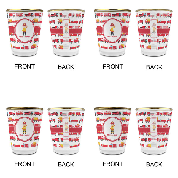 Firetrucks Glass Shot Glass - with gold rim - Set of 4 - APPROVAL