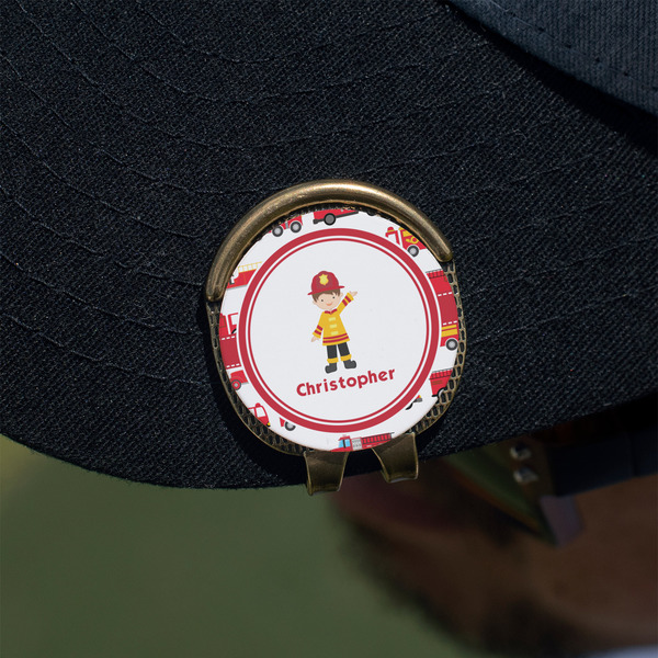Firetrucks Golf Ball Marker Hat Clip - Gold - On Hat