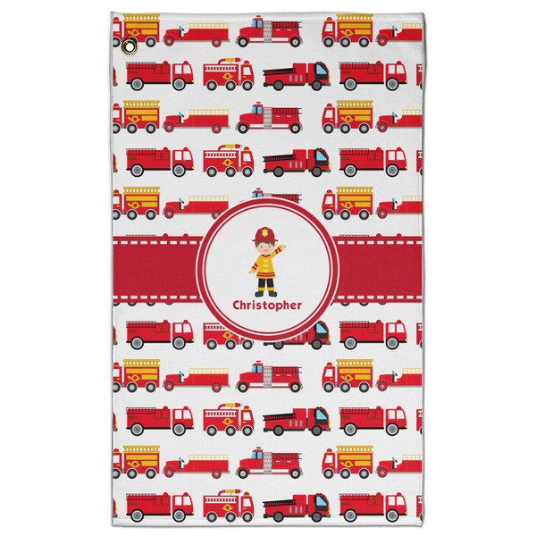 Custom Firetrucks Golf Towel - Poly-Cotton Blend w/ Name or Text