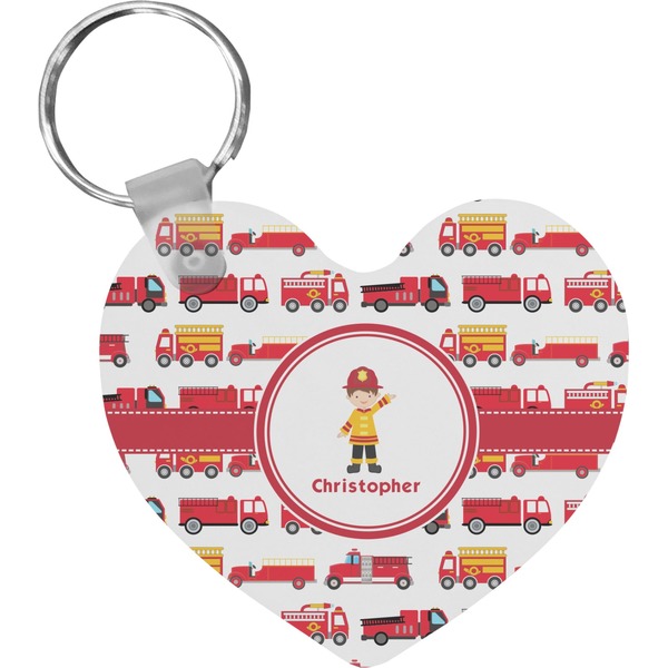 Custom Firetrucks Heart Plastic Keychain w/ Name or Text