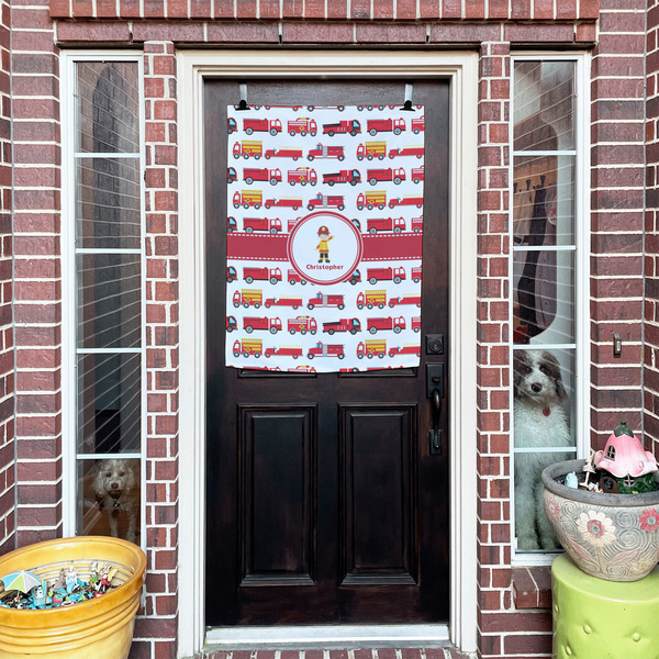 Firetrucks House Flags - Double Sided - (Over the door) LIFESTYLE
