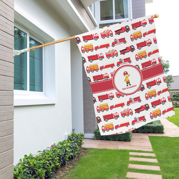 Firetrucks House Flags - Single Sided - LIFESTYLE