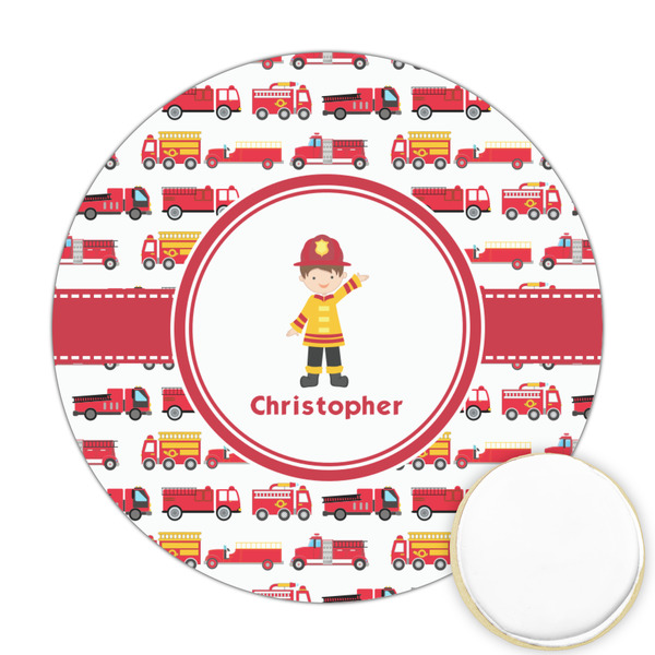 Custom Firetrucks Printed Cookie Topper - Round (Personalized)