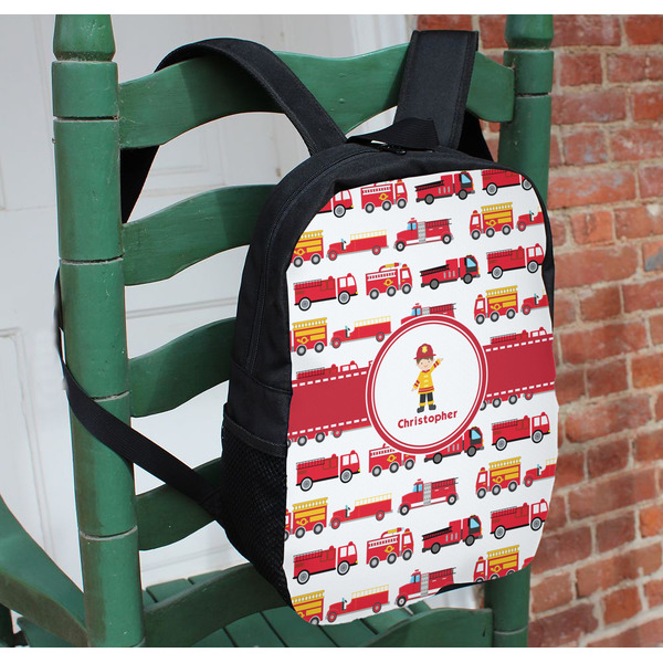 Firetrucks Kids Backpack - In Context
