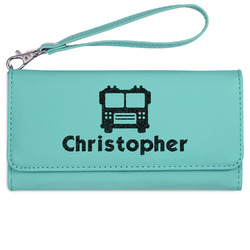Firetrucks Ladies Leatherette Wallet - Laser Engraved- Teal (Personalized)