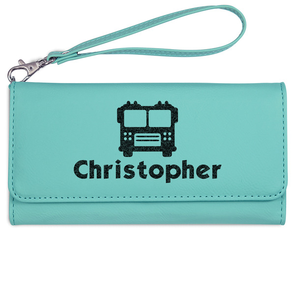 Firetrucks Ladies Wallet - Leather - Teal - Front View