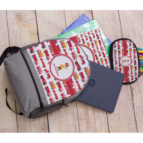 Firetrucks Large Backpack - Gray - With Stuff