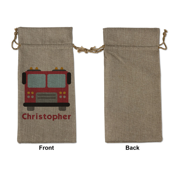 Firetrucks Large Burlap Gift Bags - Front Approval