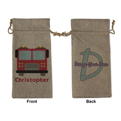 Firetrucks Large Burlap Gift Bag - Front & Back (Personalized)