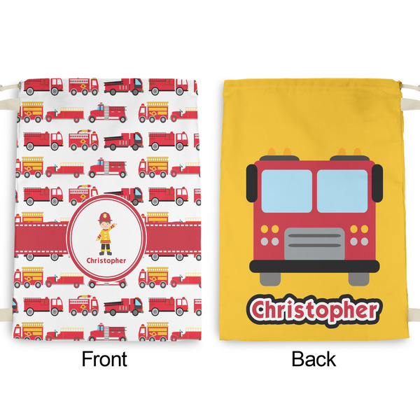 Firetrucks Large Laundry Bag - Front & Back View