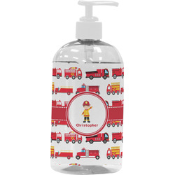Firetrucks Plastic Soap / Lotion Dispenser (16 oz - Large - White) (Personalized)