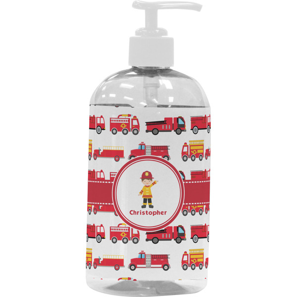 Custom Firetrucks Plastic Soap / Lotion Dispenser (16 oz - Large - White) (Personalized)