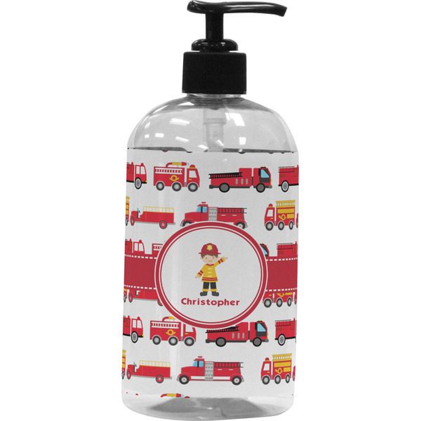 Custom Firetrucks Plastic Soap / Lotion Dispenser (16 oz - Large - Black) (Personalized)
