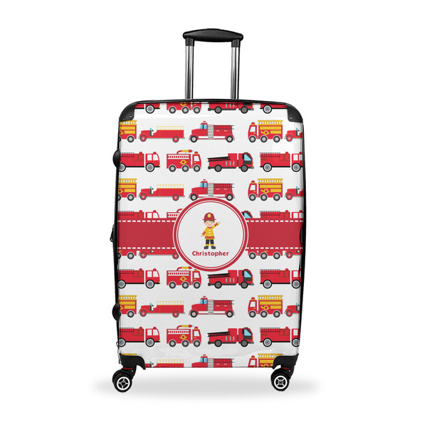 Custom Firetrucks Suitcase - 28" Large - Checked w/ Name or Text