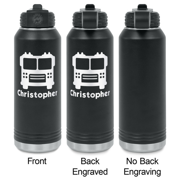 Firetrucks Laser Engraved Water Bottles - 2 Styles - Front & Back View