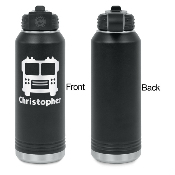 Firetrucks Laser Engraved Water Bottles - Front Engraving - Front & Back View