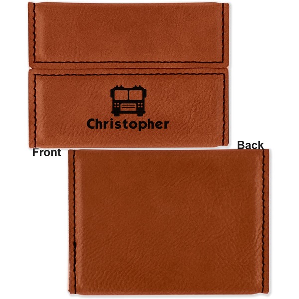 Firetrucks Leather Business Card Holder Front Back Single Sided - Apvl