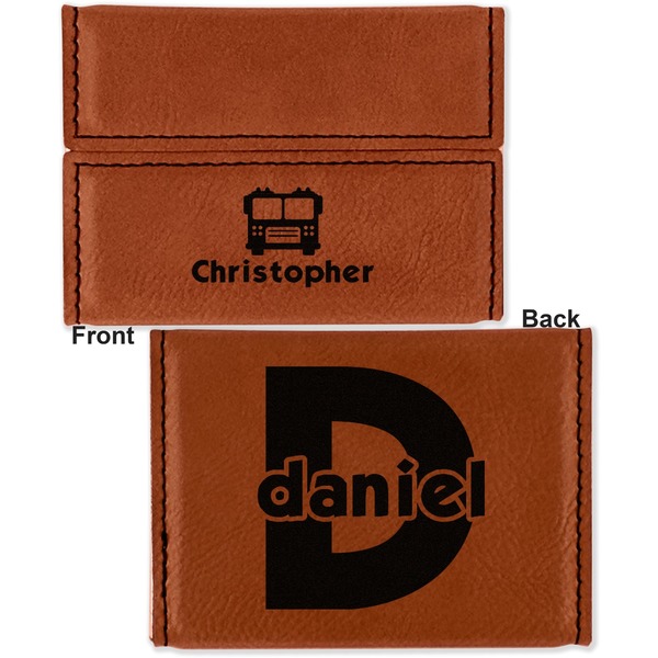 Firetrucks Leather Business Card Holder - Front Back