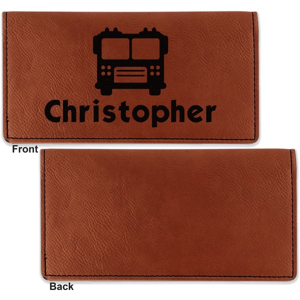 Firetrucks Leather Checkbook Holder Front and Back Single Sided - Apvl