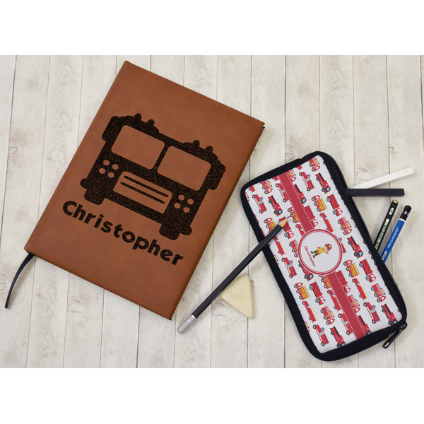 Firetrucks Leather Sketchbook - Small - Single Sided - In Context