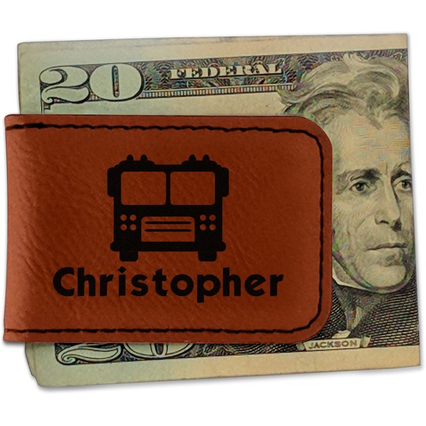 Custom Firetrucks Leatherette Magnetic Money Clip - Double Sided (Personalized)