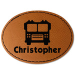 Firetrucks Faux Leather Iron On Patch - Oval (Personalized)
