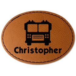 Firetrucks Faux Leather Iron On Patch - Oval (Personalized)