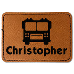 Firetrucks Faux Leather Iron On Patch - Rectangle (Personalized)