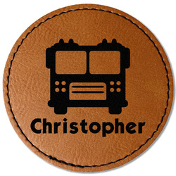 Firetrucks Faux Leather Iron On Patch - Round (Personalized)
