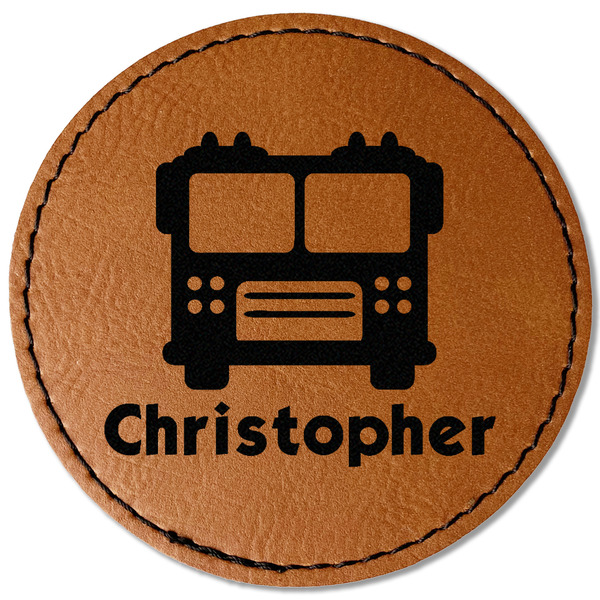 Custom Firetrucks Faux Leather Iron On Patch - Round (Personalized)