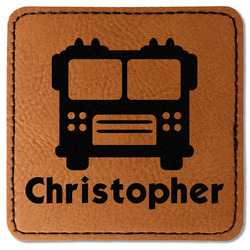 Firetrucks Faux Leather Iron On Patch - Square (Personalized)